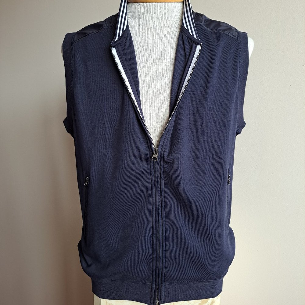 New Raffi Men's Aqua Cotton Sleeveless Navy Blue Striped Vest Size M